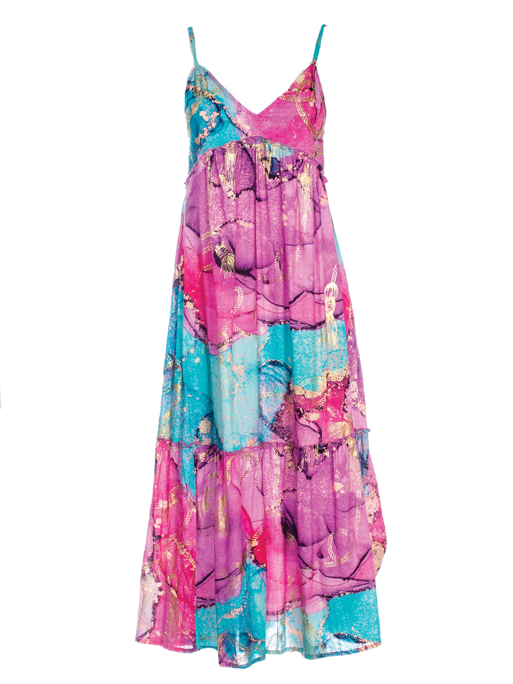 NO SLEEVES DRESS MARBLE PRINT+EMB,5TG - FUXIA